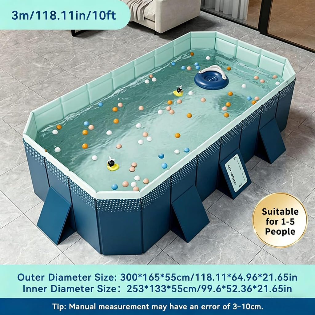 Foldable Swimming Pool, Rectangular Above Ground Swimming Pool for Outdoor Family Square Pool with Drain Plug and
