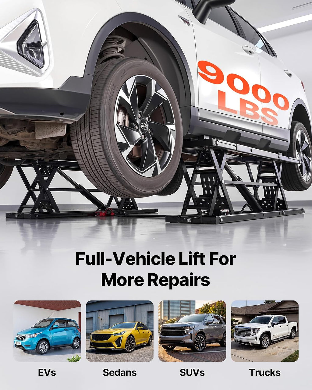 Portable Car Lift, 9000 lbs Capacity, Heavy Duty Steel Truck Lift with 28" Max Height, 120V Power Unit, Wheels, 4