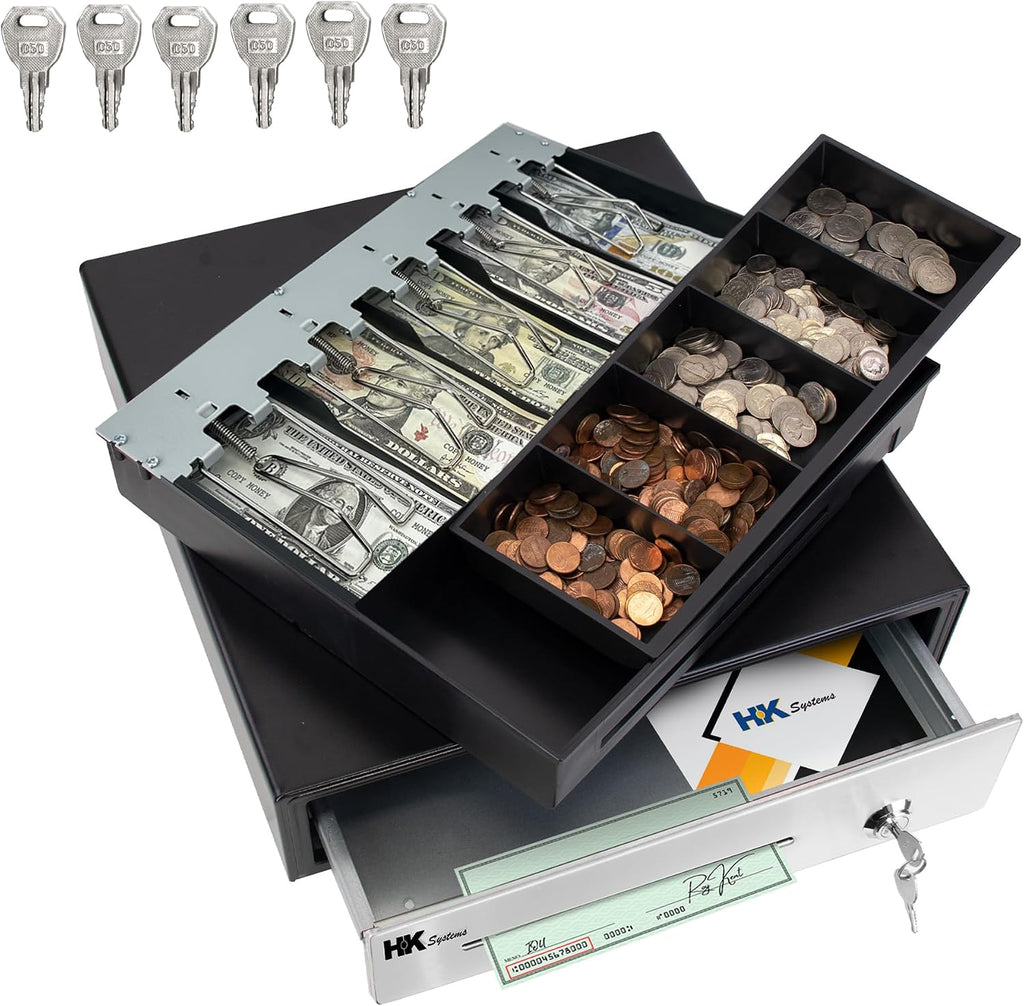 16" POS Cash Drawer Stainless Steel Front, Ball bearing slide, Heavy Duty POS with Removable Tray 5Bill/5Coin