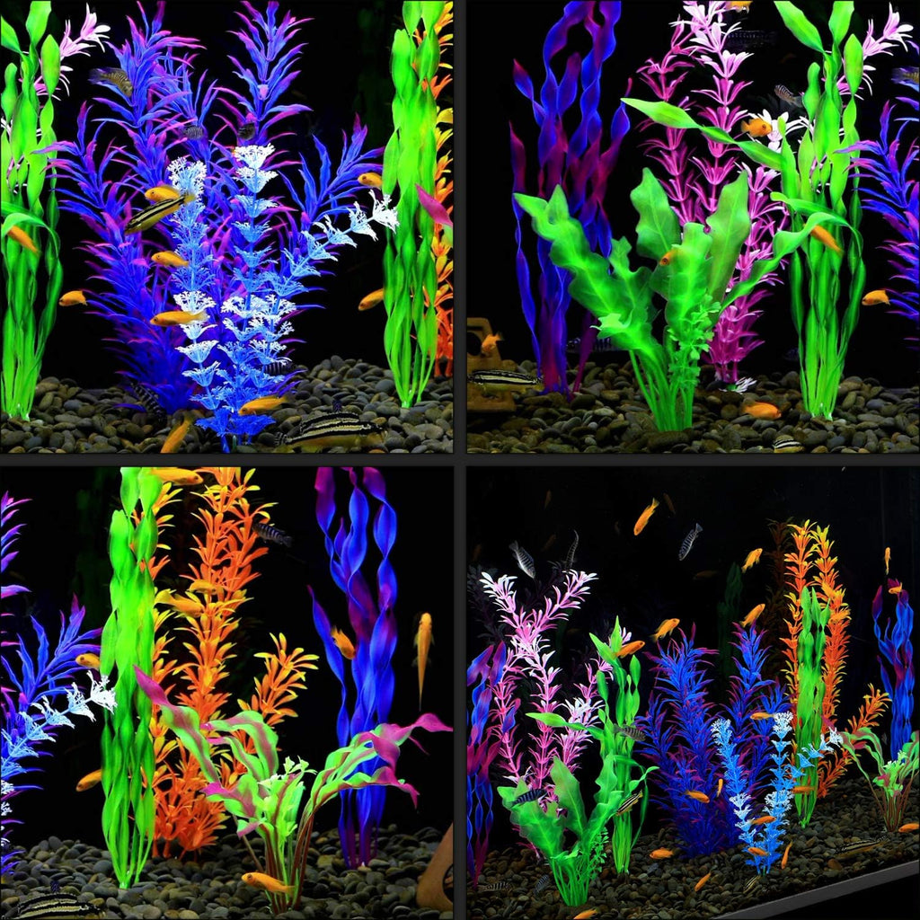 Fish Tank Plants, 10 Pack Artificial Aquarium Plants for Decorations (Blue)