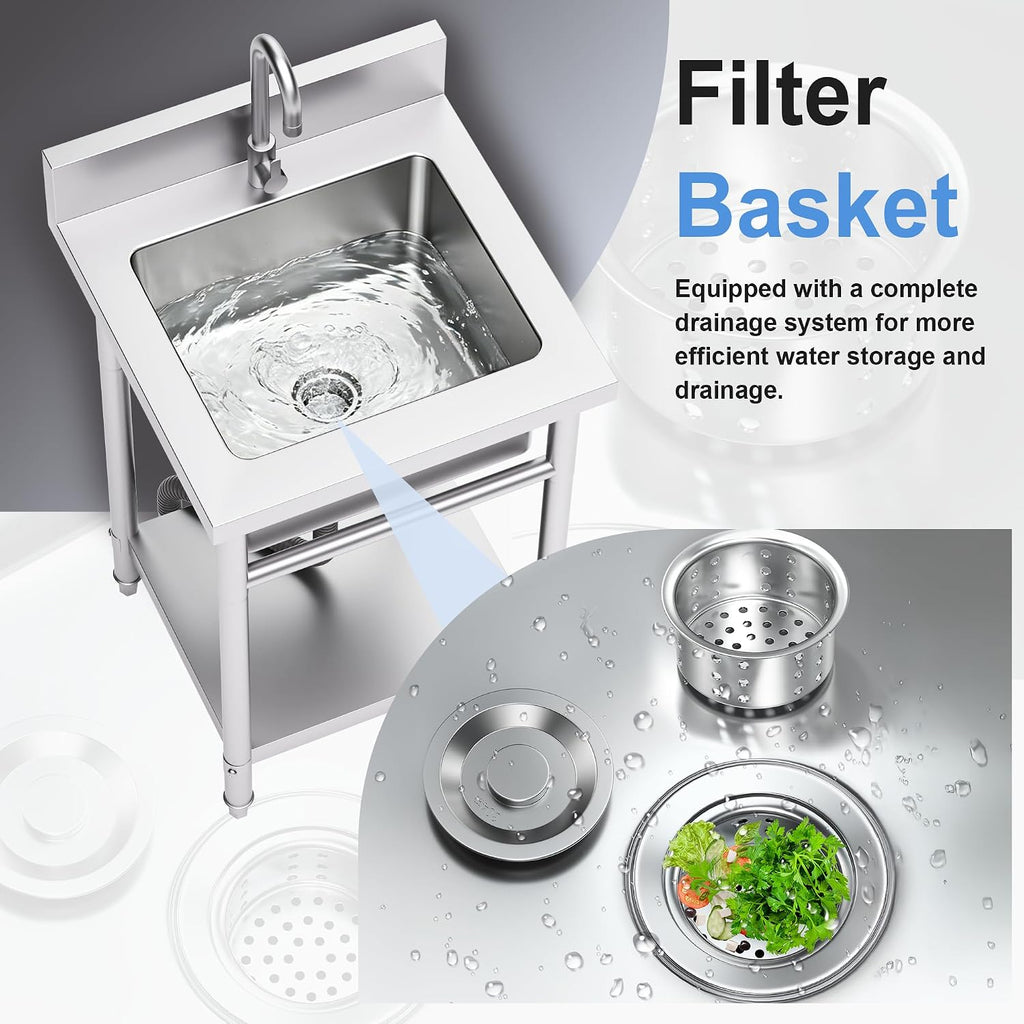 19.7in Freestanding Stainless Steel Utility Sink