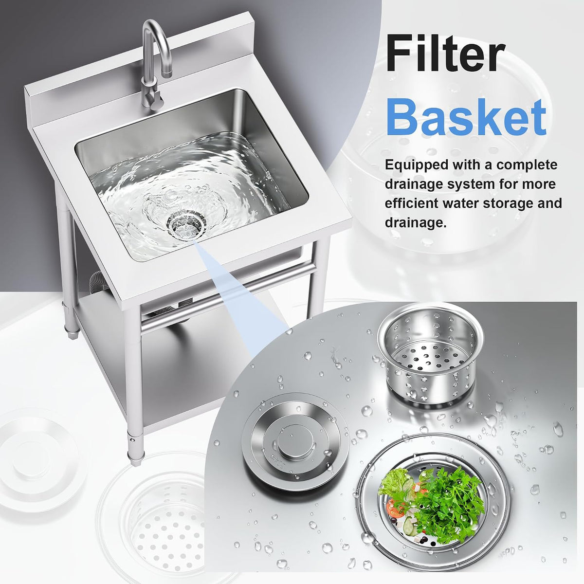 19.7in Freestanding Stainless Steel Utility Sink