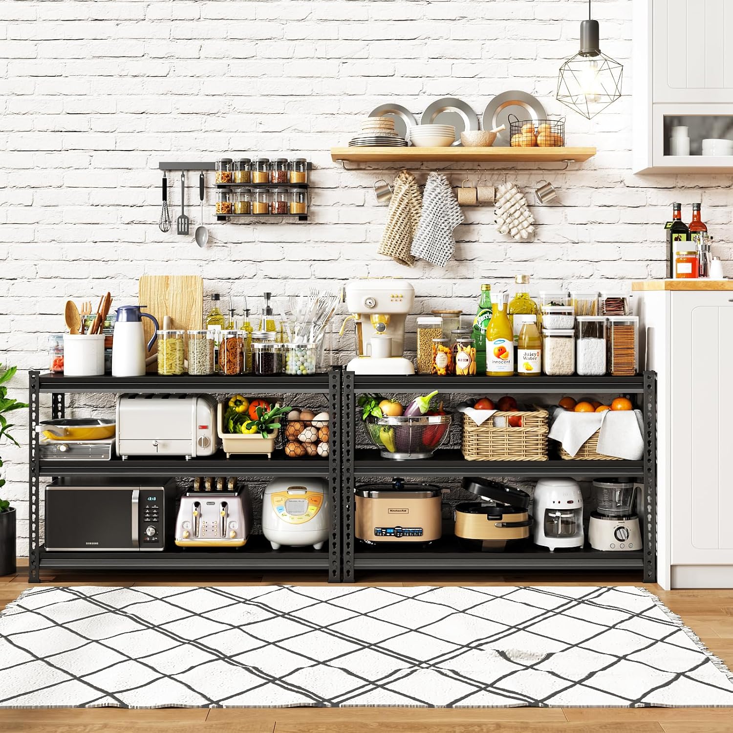 48" W Garage Shelving Heavy Duty, 1500LBS Loads Adjustable Garage Storage Shelves, 3-Tier Metal Shelving Units and
