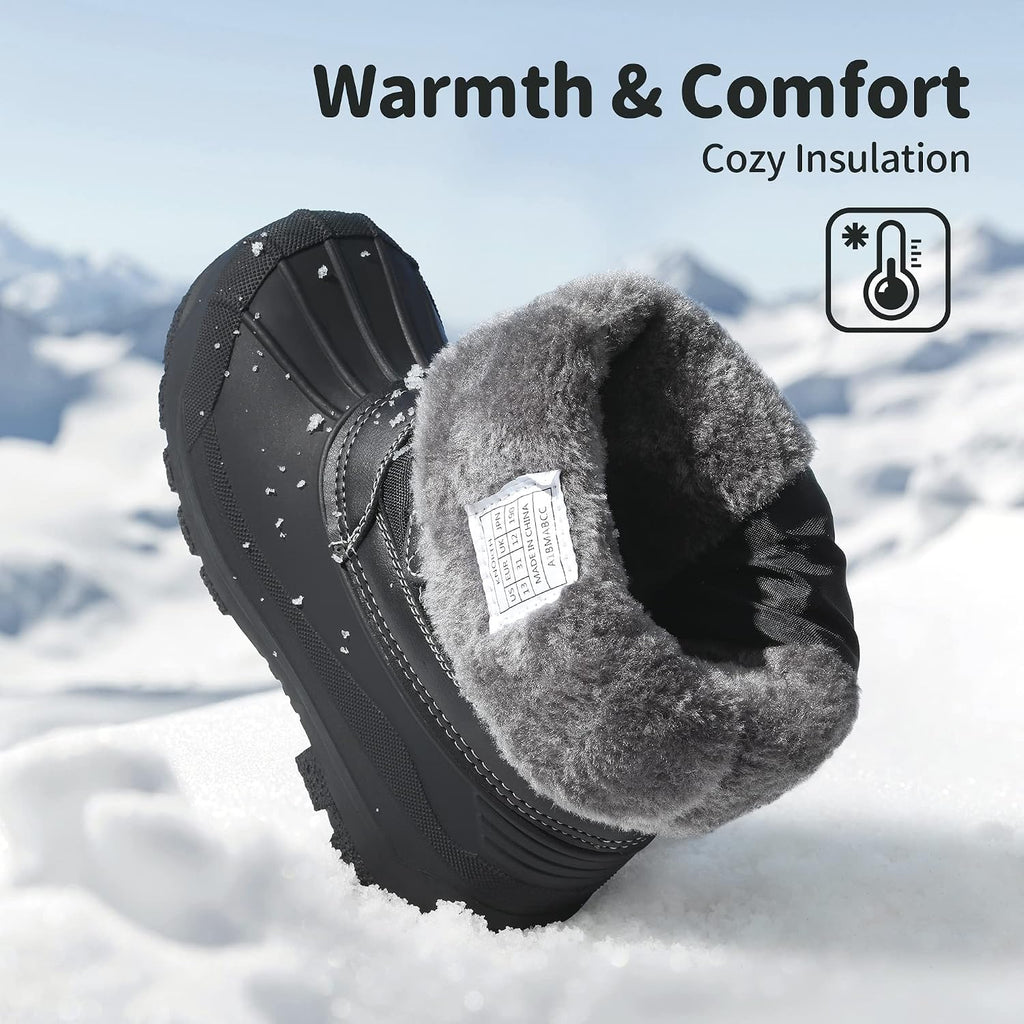 Unisex Snow Waterproof Winter Boots | Warm Faux Fur Lined Outdoor Secure Grip Anti Slip Outsole Easy Wear Windproof