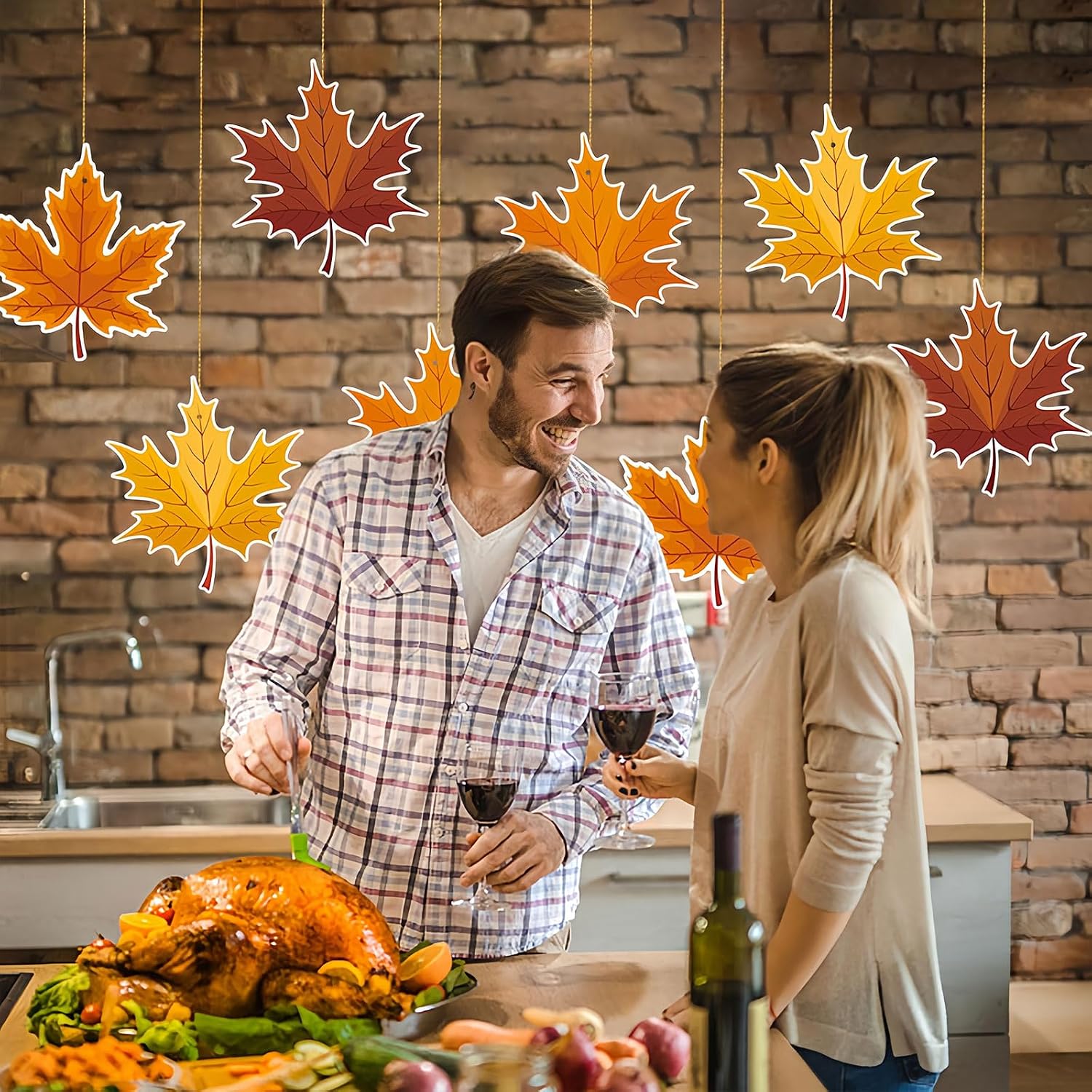 Fall Thanksgiving Hanging Swirls Decoration Big Maple Leaf Hanging Foil Swirls Ceiling Decor for Thanksgiving Party