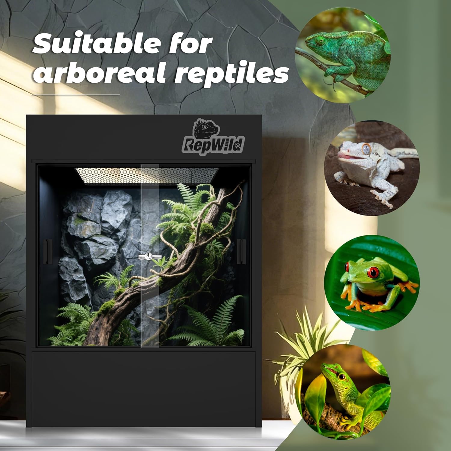 33 Gallon PVC Tall Reptile Terrarium, 18x18x24 Arboreal Enclosure | Vertical Habitat Enclosure with Sliding Door &