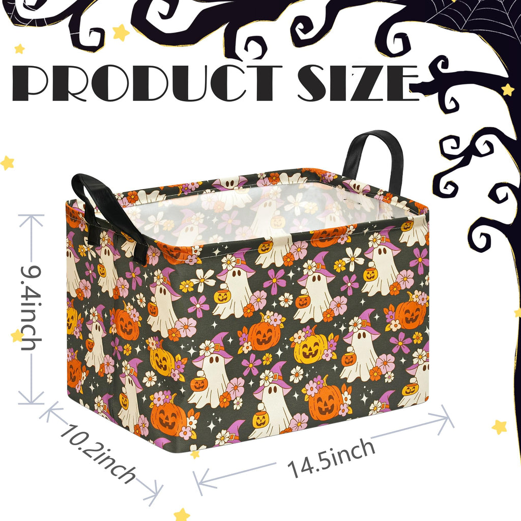 Halloween Pumpkin Ghost Storage Basket, Foldable Toy Organizer Bin