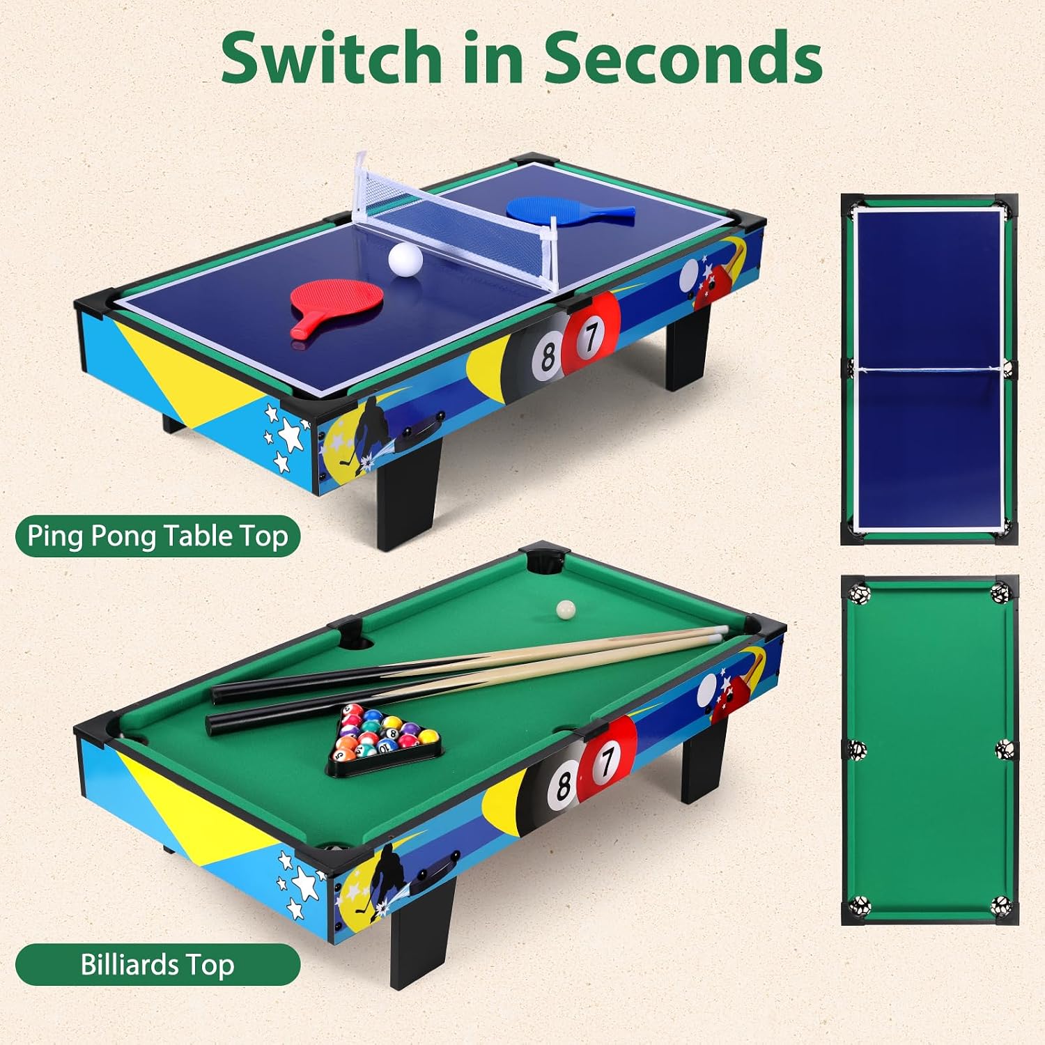 4-in-1 Multi Game Table with Air Hockey, Foosball, Pool and Ping Pong | Combo Game Table with Stackable Design for