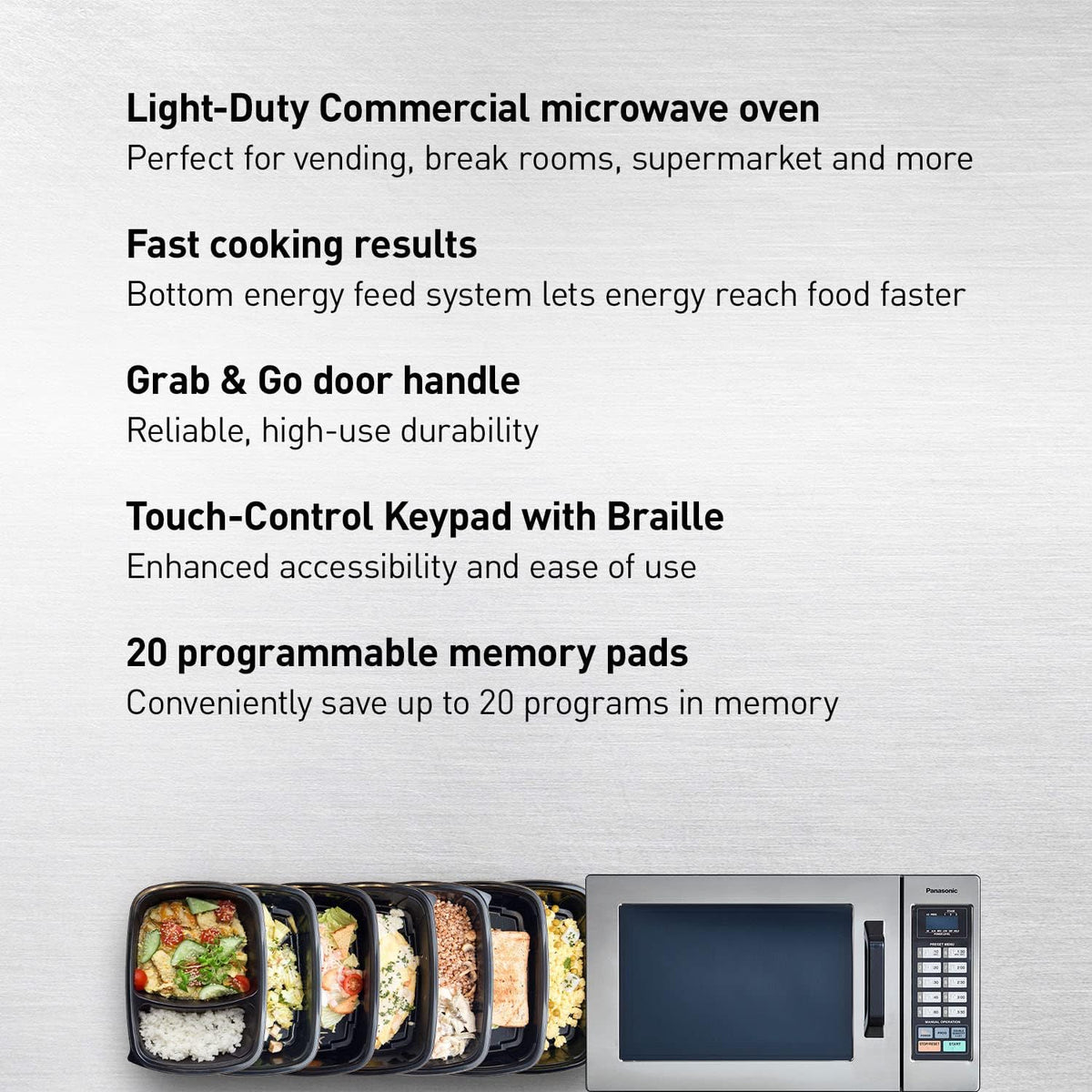 NE-1054F Compact Light-Duty Countertop Commercial Microwave Oven with 10 Programmable Memory and Touch Screen