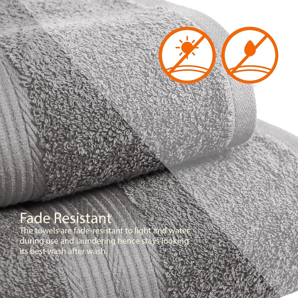 6-Piece Fade-Resistant 100% Cotton Towel Set for Bathroom, Soft and Absorbent, 2 Bath Towels, 2 Hand Towels, 2