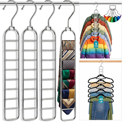 36-Hole Heavy Duty Space Saving Hangers for Closet Organizers and Storage | 4 Pack Cascading Hanger for