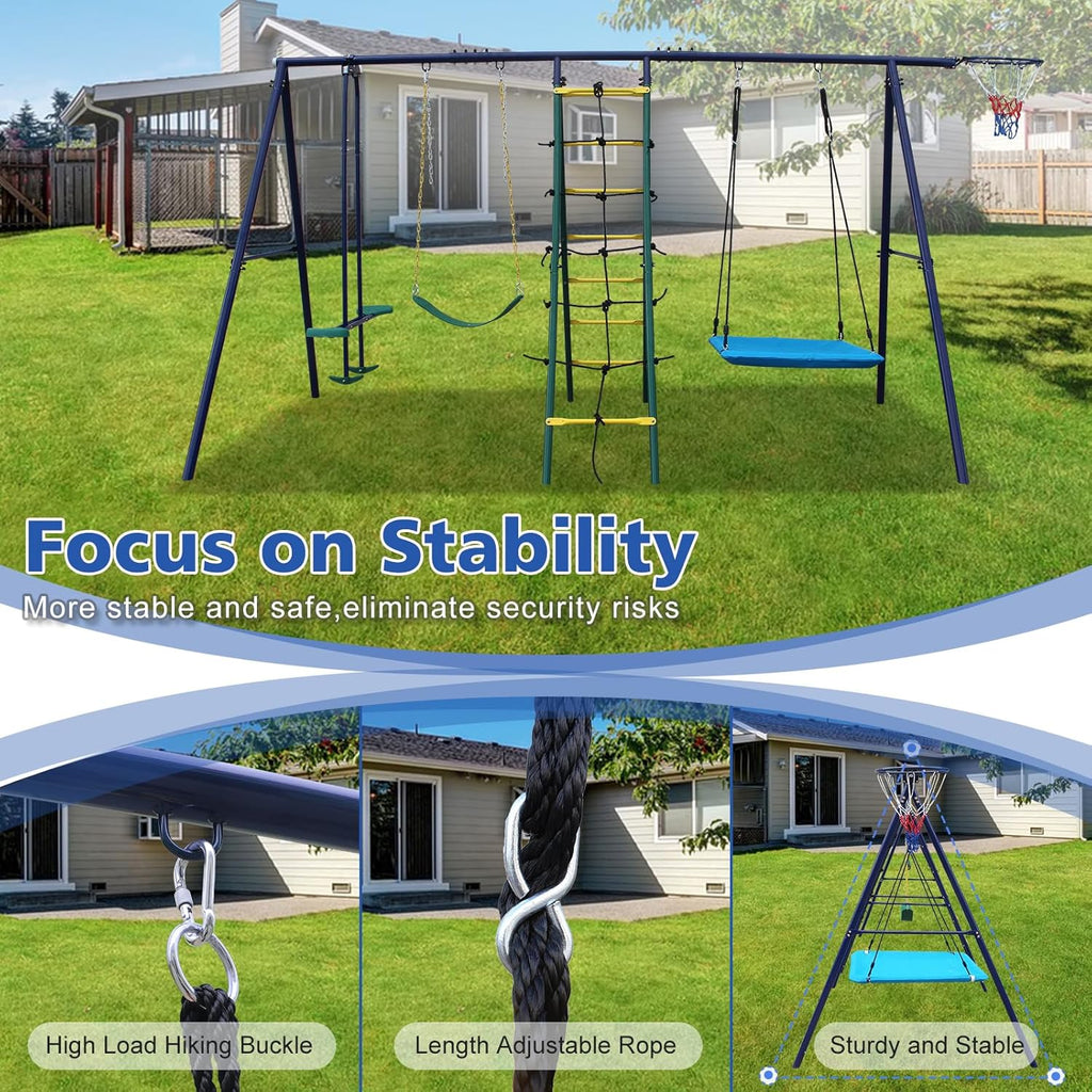 Garden Outdoor Backyard Multi-Functional Children's Swing Set, Heavy-Duty A-Frame, Gift for Kids