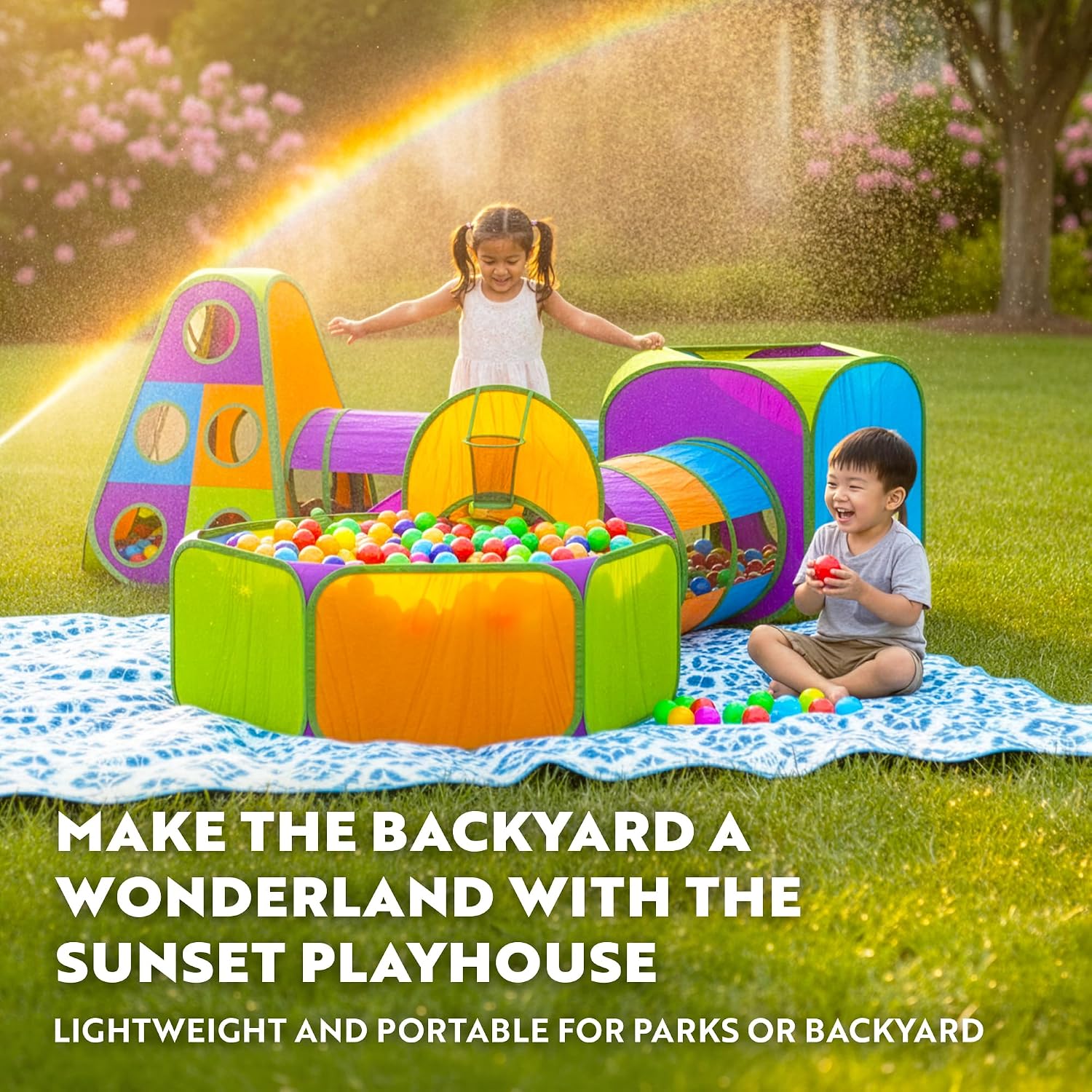5-Piece Kids Pop up Play Tent Crawl Tunnel and Ball Pit with Basketball Hoop Playhouse for Boys, Girls, Babies, and