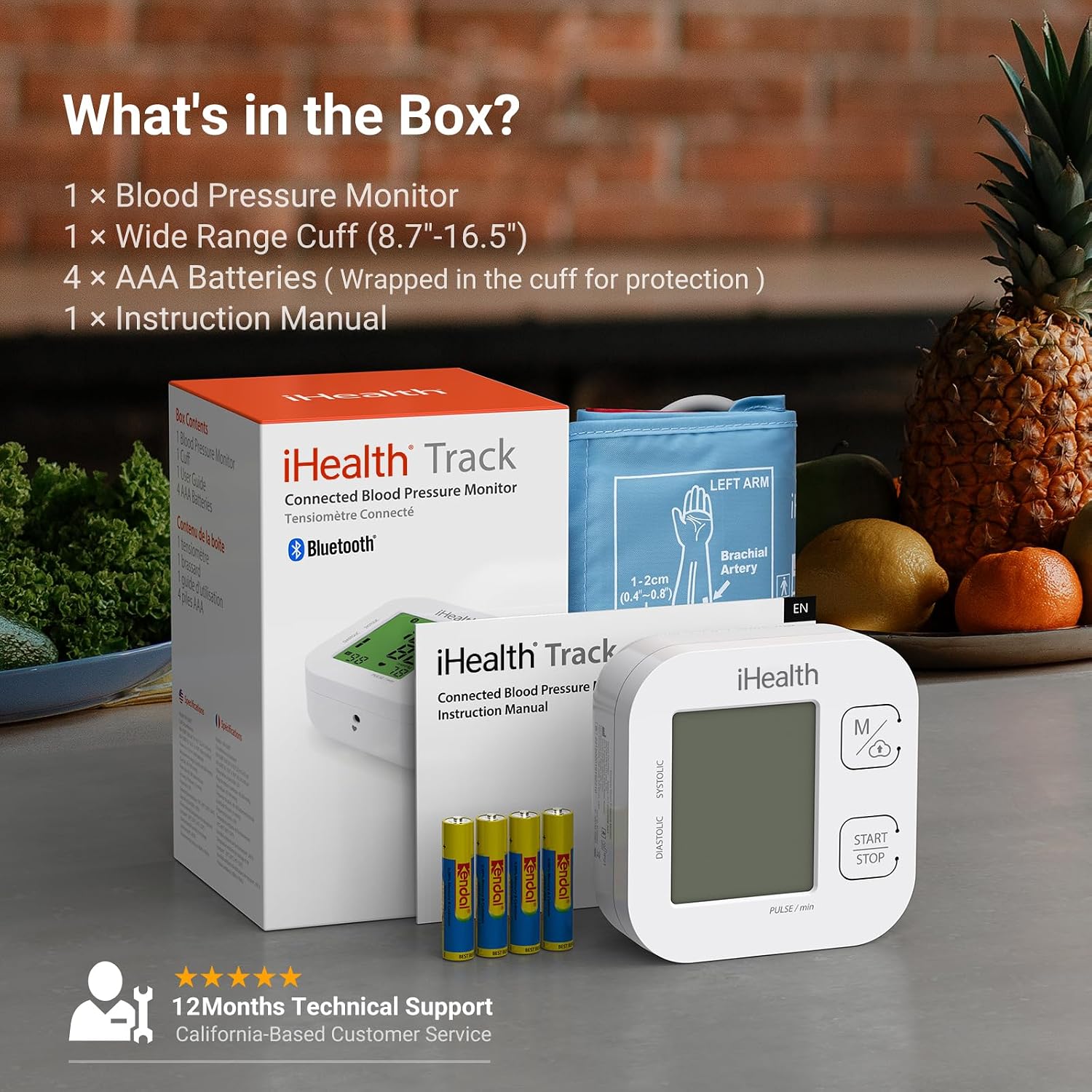 Home Health Kit — Smart Upper-Arm Blood Pressure Monitor + No-Touch Forehead Thermometer