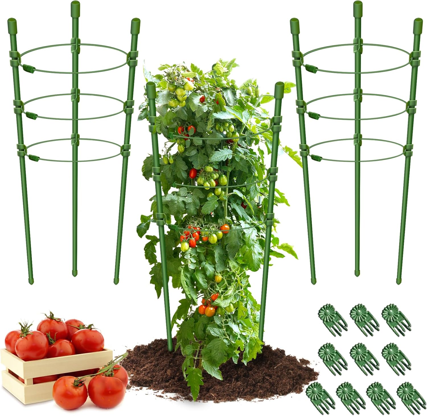 3 Packs Plant Support Cages Tomato Cage for Garden- 18 Inch Adjustable Garden Cucumber Trellis Plant Stakes, Trellis