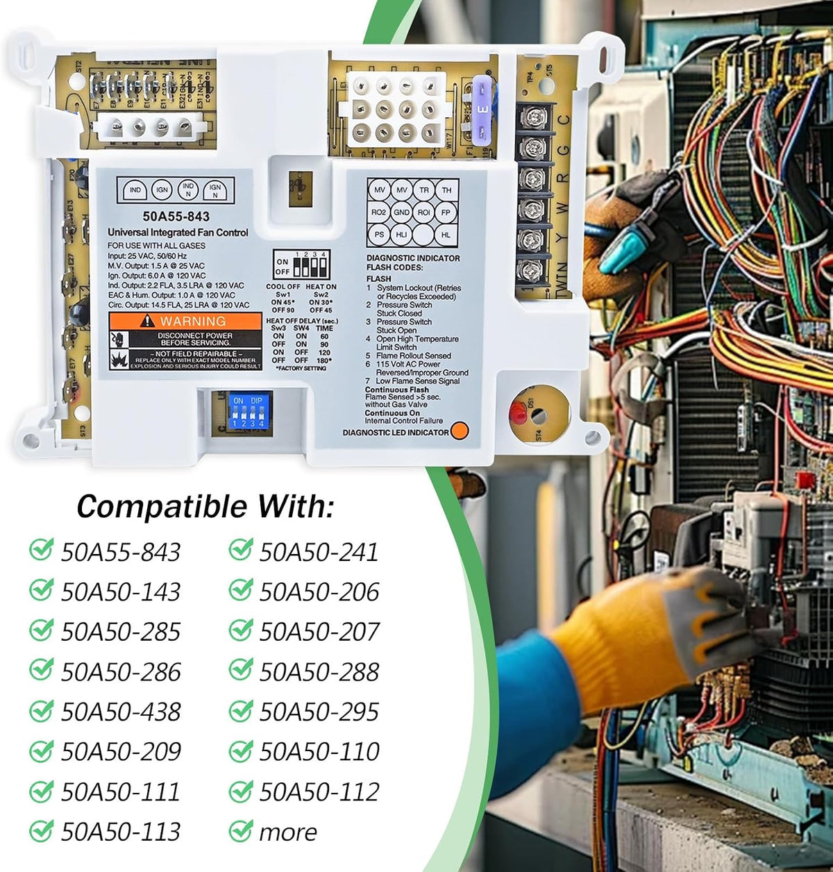 NEW 50A55-843 Universal Furnace Control Board for White-Rodgers and Lennox