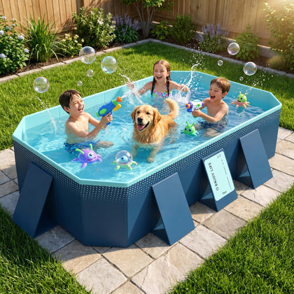 113" Foldable Pool for Adults & Kids, Large Capacity Non Inflatable Pool, Portable Hard-Side Foldable Swimming Pool