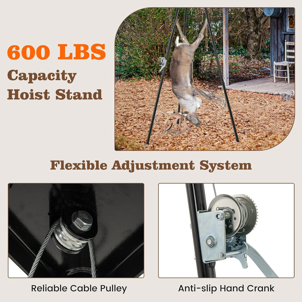 Moccha 600 LBS Tripod Game Hoist, Heavy-Duty Deer Hanger with Adjustable Gambrel & Manual Winch, Deer Hunting