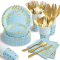 Blue Gold Paper Plates Set, 175PCS Disposable Dinnerware for 25