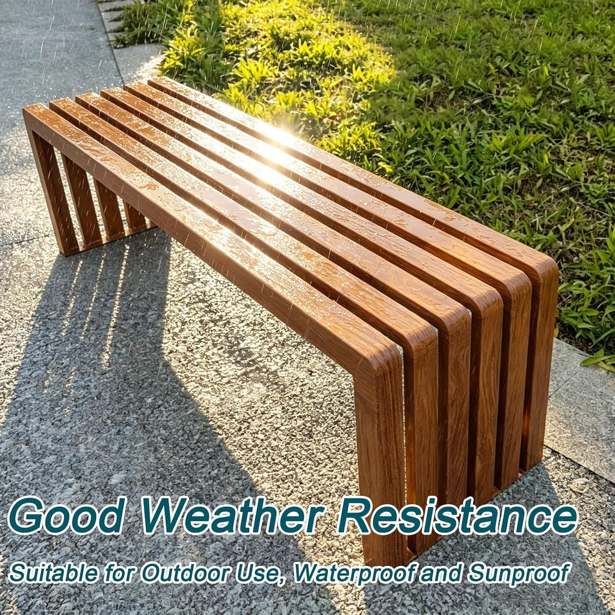 Outdoor Garden Bench, Galvanized Steel Park Patio Bench with Backless, Imitation Wood Grain Slatted Seat for Yard