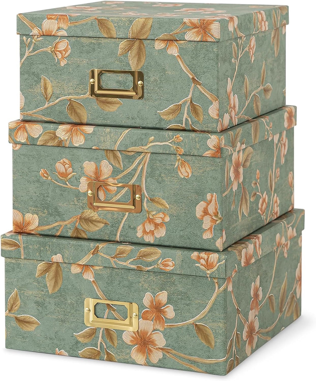 Decorative Storage Boxes with Lids, Set of 3, Botanical Sage