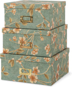 Decorative Storage Boxes with Lids, Set of 3, Botanical Sage