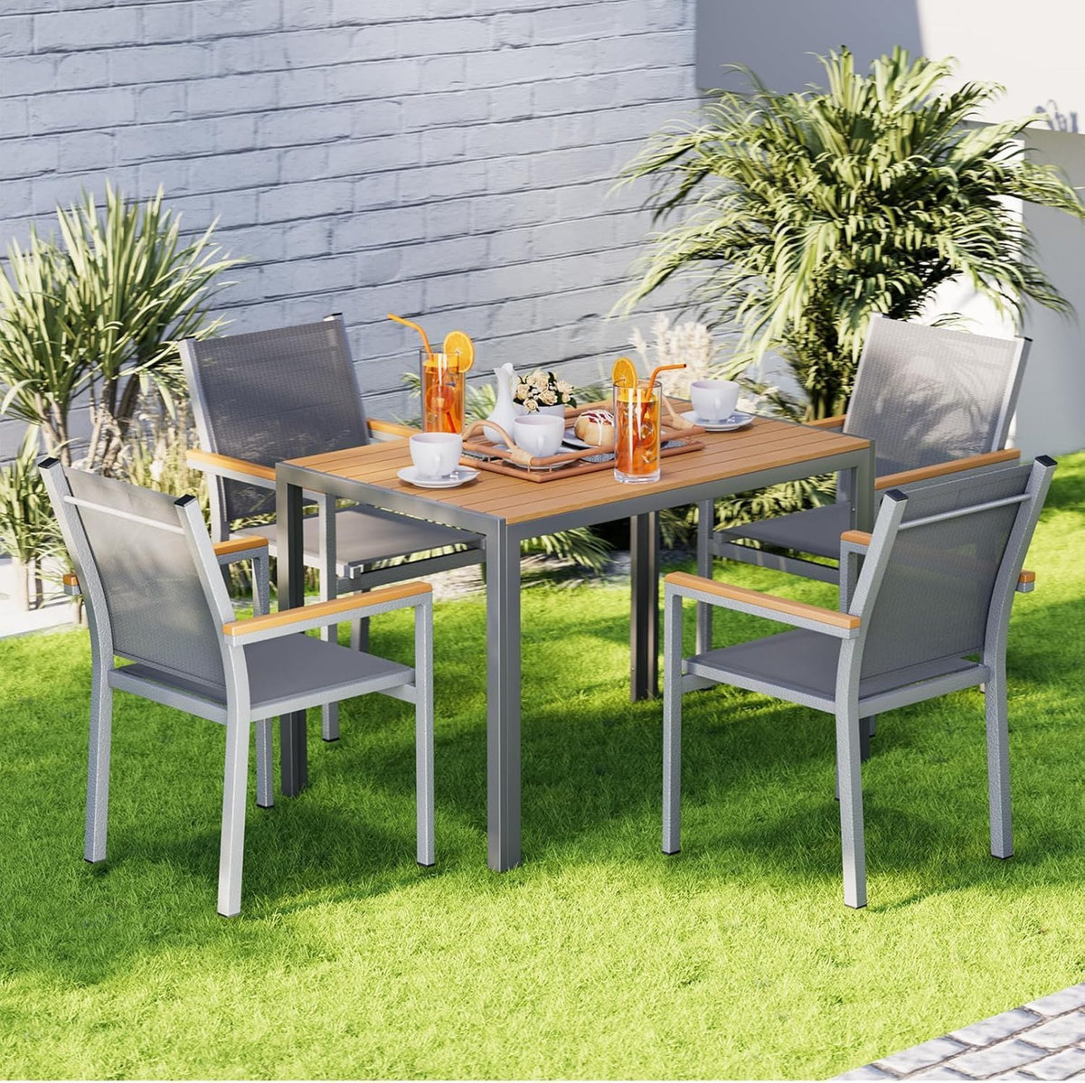 Set of 4 Stackable Patio Chairs, Aluminum Dining Chairs