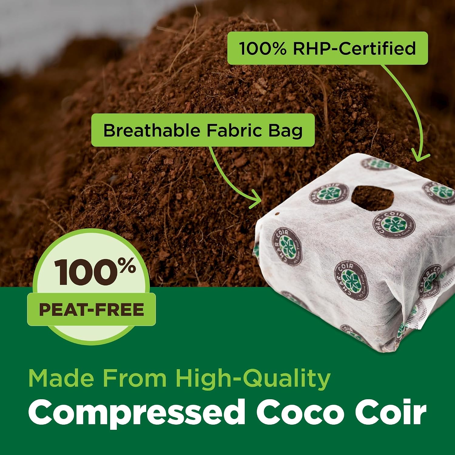Coco Cube, 100% RHP Certified Coco Coir in Aerated Fabric Bag for Seed or Clone, Buffered, pH Stable, Low EC, Triple