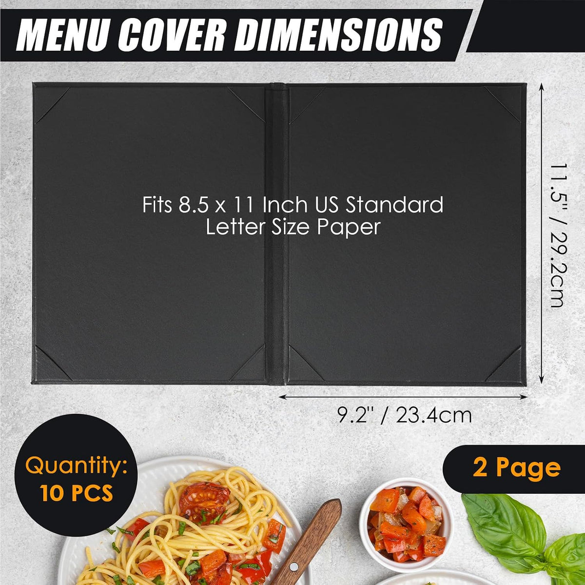 10 Pack 2 Panel 2 View Restaurant Menu Covers 8.5" x 11"