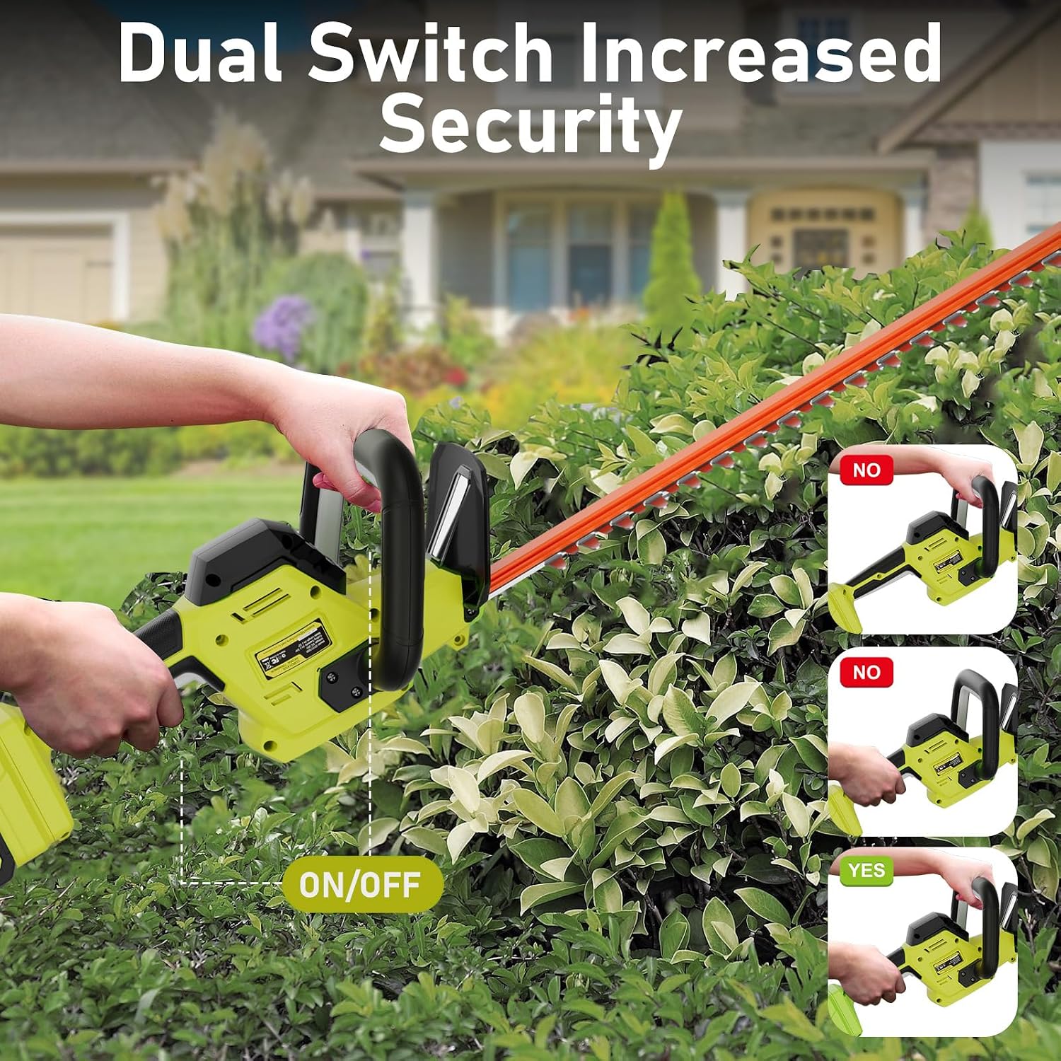 22 inch Hedge Trimmer Cordless with 2 Battery and Charger, 20V Handheld Electric Hedge Cutter with Dual-Action