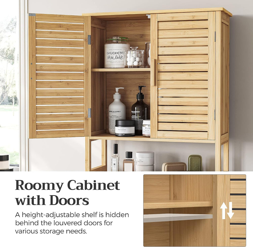 Over The Toilet Storage Cabinet, Bathroom Cabinet with Adjustable Inside Shelf and Bottom Stabilizer Bar