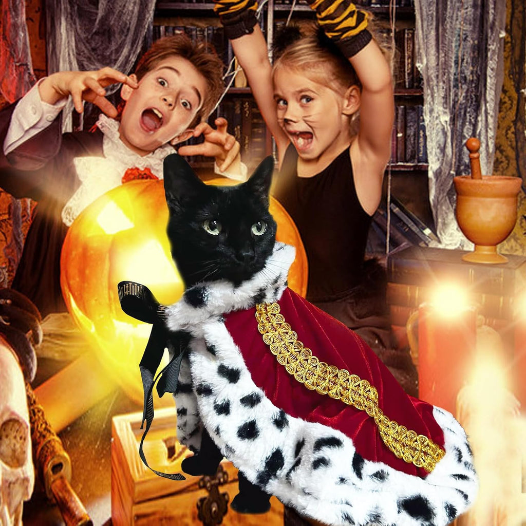 Pet Cloak King Dog Cape Robe Cute Halloween Christmas Cat Costume Queen Clothes Lux Fur Royal Cape Prince Princess