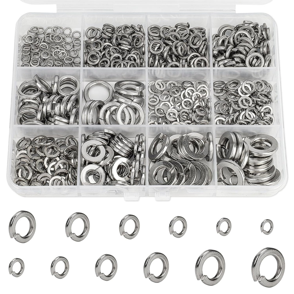 530Pcs Metric & SAE Spring Lock Washer Kit 304 SS M3-M10 6#-3/8"