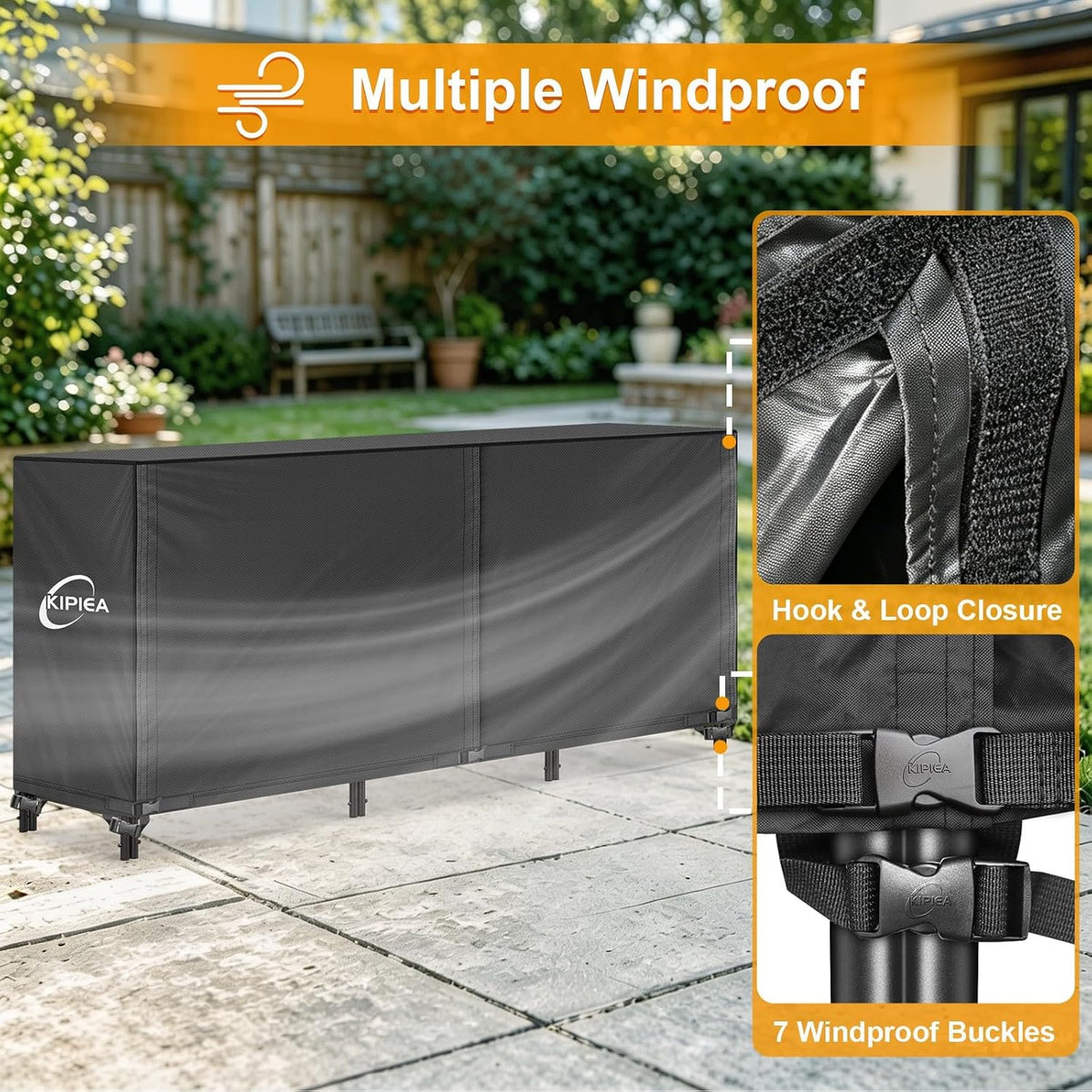 8FT Waterproof Firewood Storage Log Rack Cover, Heavy Duty 600D Outdoor Wood Storage Rack Cover with Buckles and