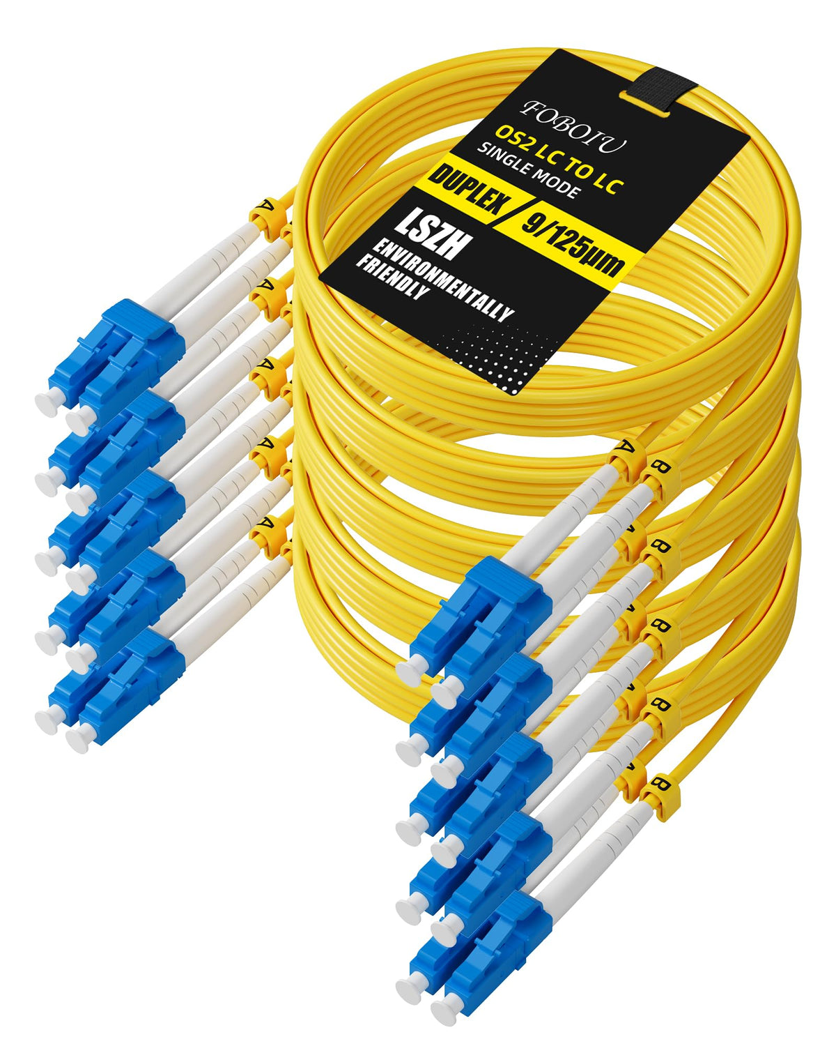 OS2 LC to LC Single Mode Fiber Patch Cable 5m/16ft 5-Pack, Duplex