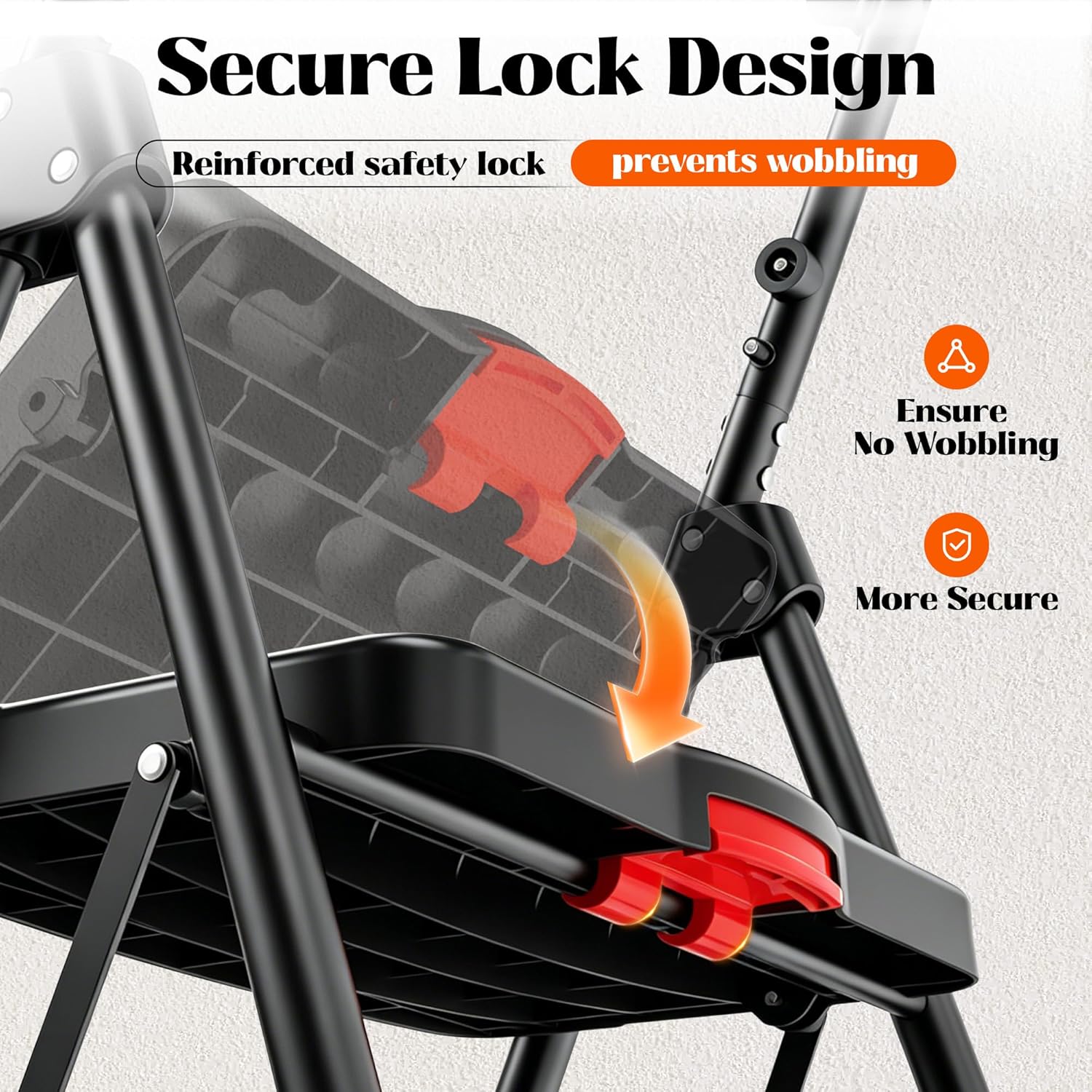 5 Step Ladder, Folding Step Ladder with Wide Anti-Slip Pedal & Tool Tray, Step Ladder with Handrails for Home and