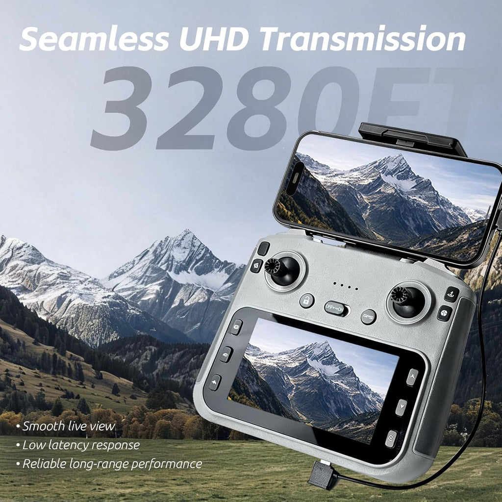 GPS Drone with EIS 4K Camera for Adults , RC Drones with 4.5 inch HD Screen on Controller, Auto Return, 3 Batteries