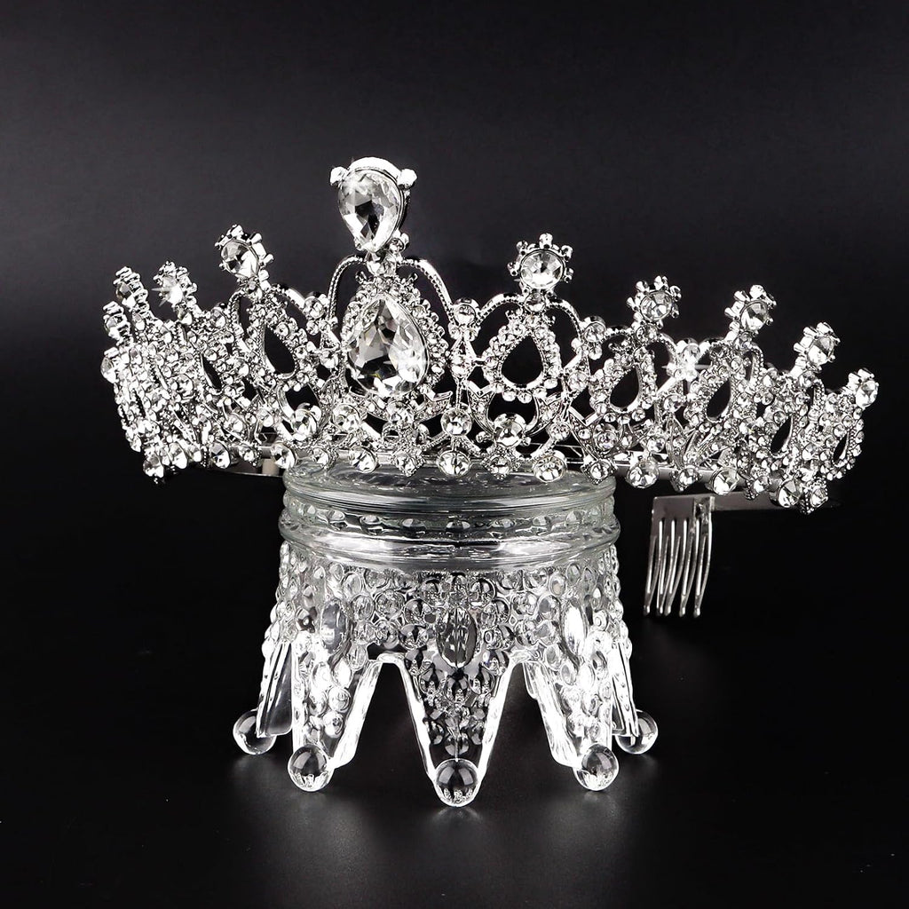 Prom Queen Sash and Tiara Set, Silver Crowns and White Sash - Graduation and Wedding Party Accessories