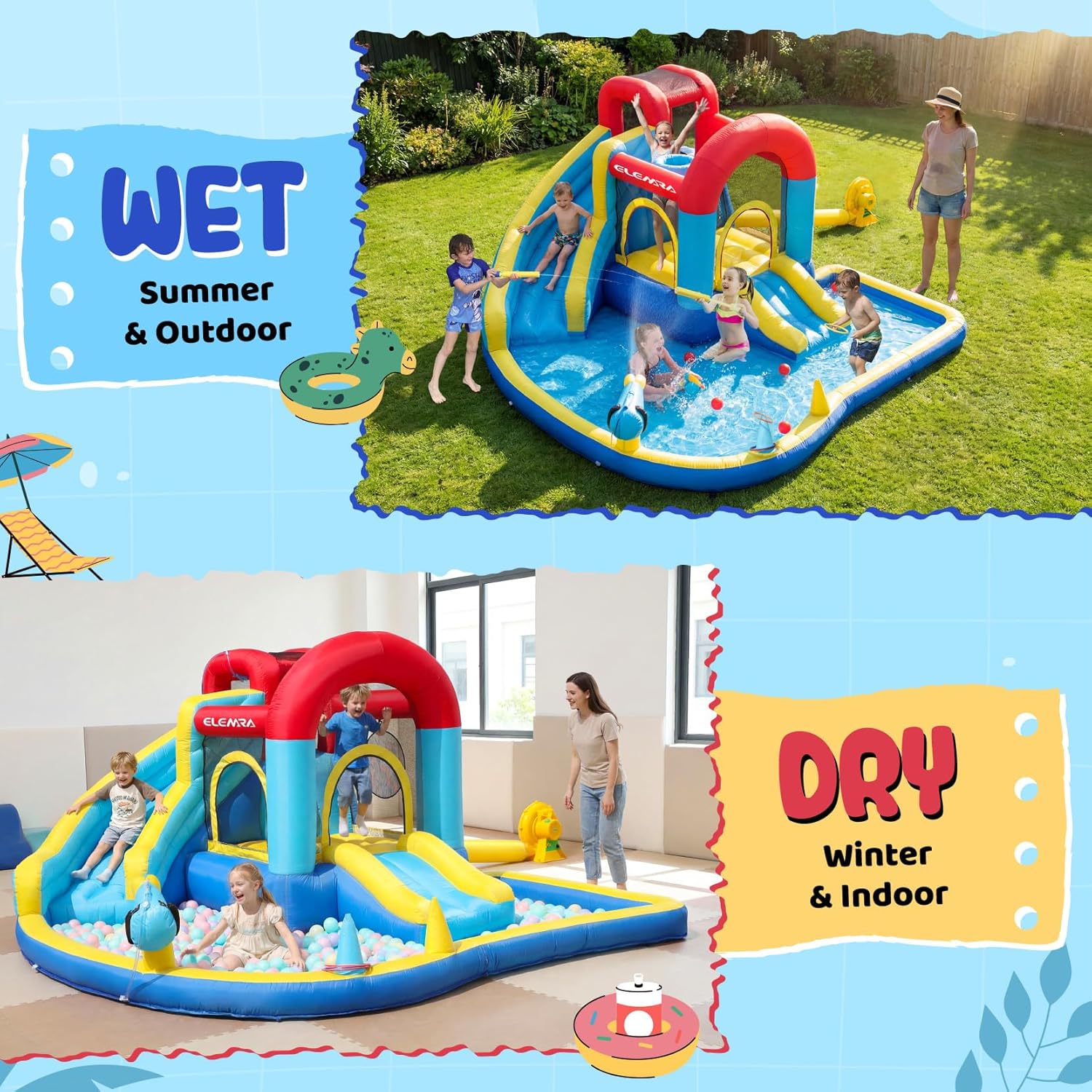 Inflatable Water Slide, 9 in 1 Kids Bounce House with 2 Slides, Pool&Trampoline, Fun Dart Game&Ring-toss Game