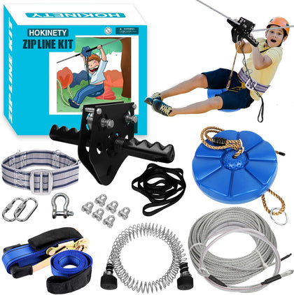 Zip Line Kit for Kids Adults : 100FT / 120FT / 150FT / 200FT Up to 380Lbs - Quick Tighten Zipline for Backyard