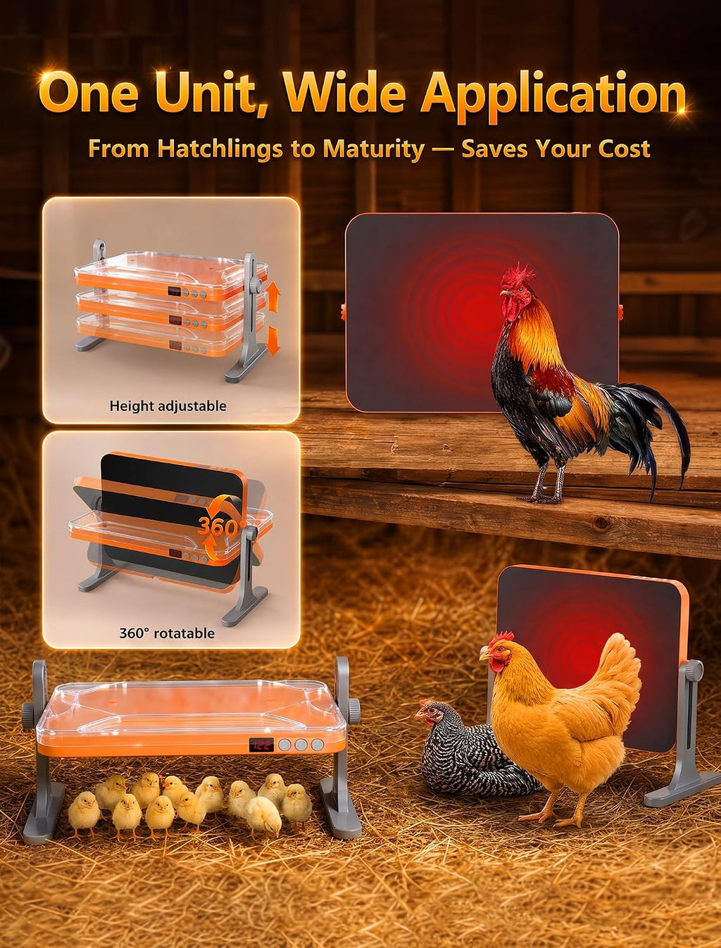 Multi-Angle Chicken Coop Heater 200W Smart Brooder Remote Control