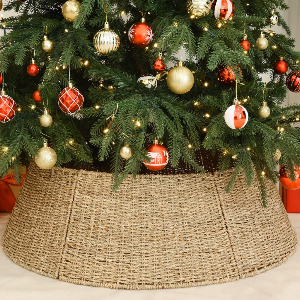 32 in Extra Large Rattan Christmas Tree Collar Basket - Rustic Handcrafted Christmas Tree Stand Cover Woven Tree