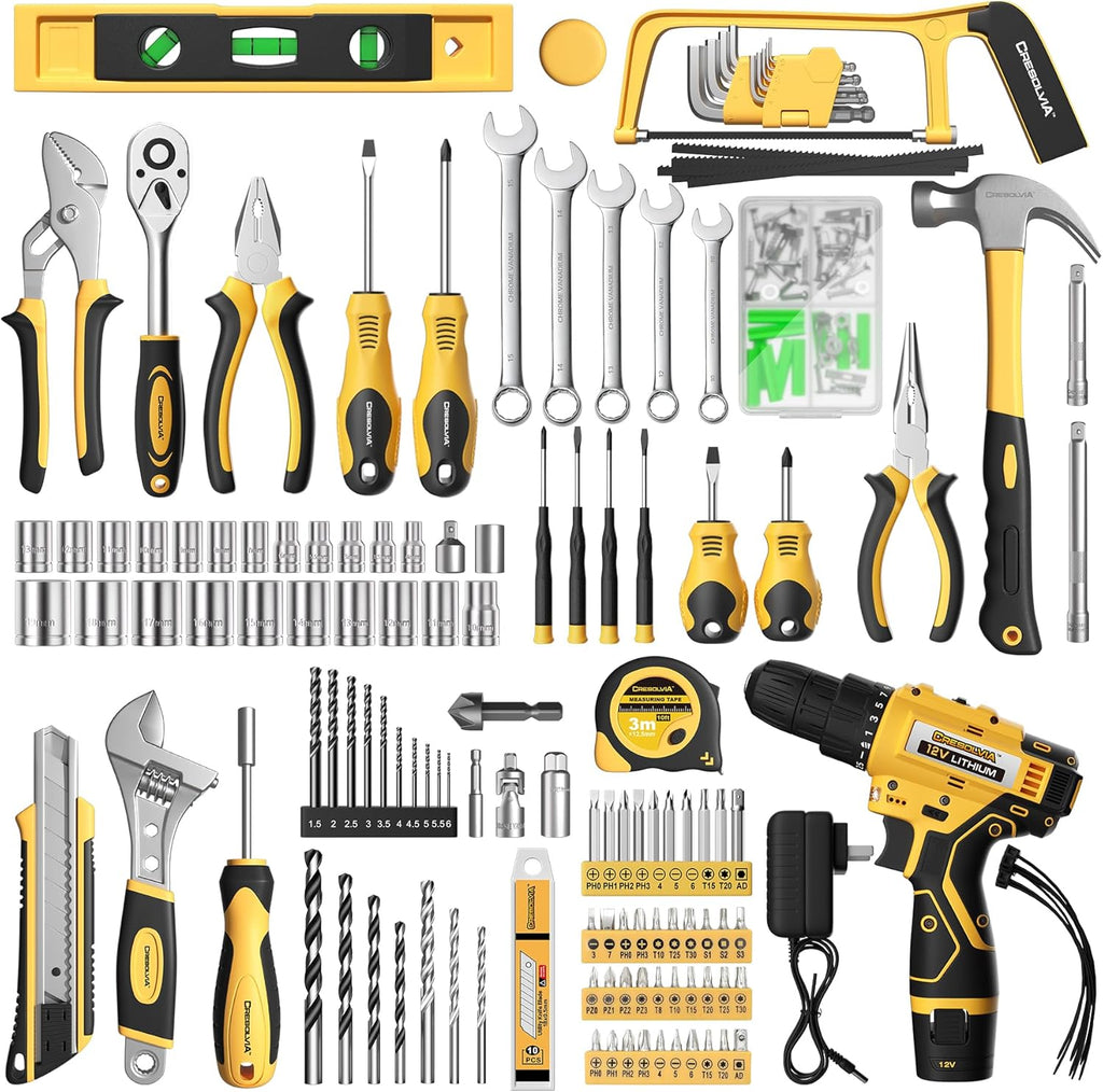 Tool Kit Box Drill Set with 12V Power Cordless Drill 299-Piece Tool Kit for Home Tool Set Storage Case with Drawer