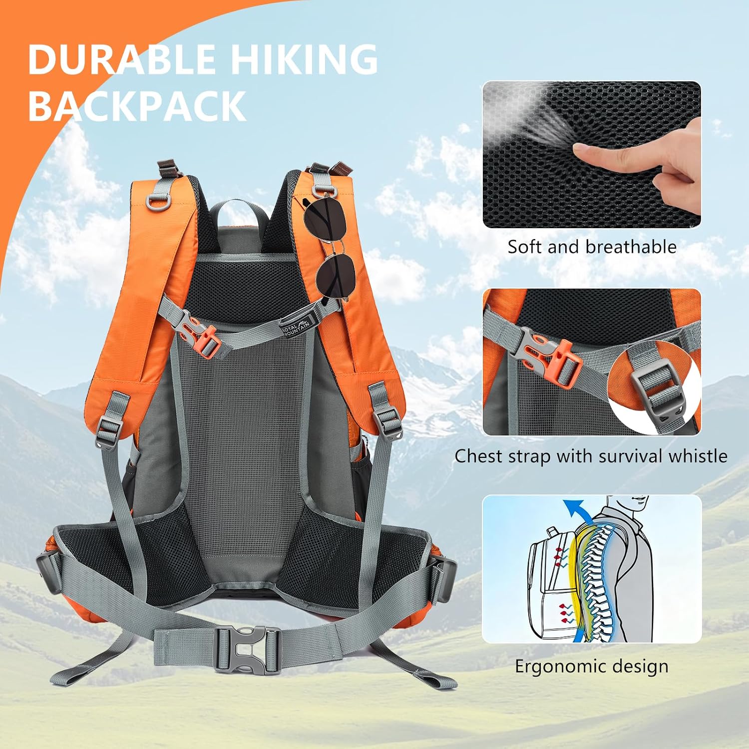 Backpacking Backpack Waterproof Hiking Backpack for Women Men | 28L Lightweight Travel Backpacks,Hiking Daypack for