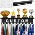 Medal Hanger with Trophy Shelf, 22 Hooks Metal Holder 60+ | Personalized DIY Letter Stickers