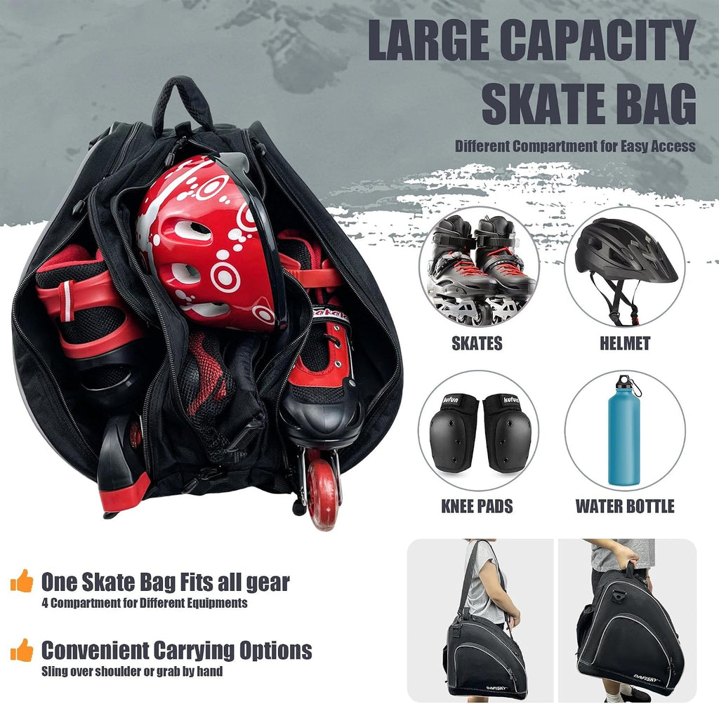 Roller Skate Bag Ice Skating Bag | Multiple Pockets, Spacious Main Compartment, Dedicated Helmet Storage, 1200D