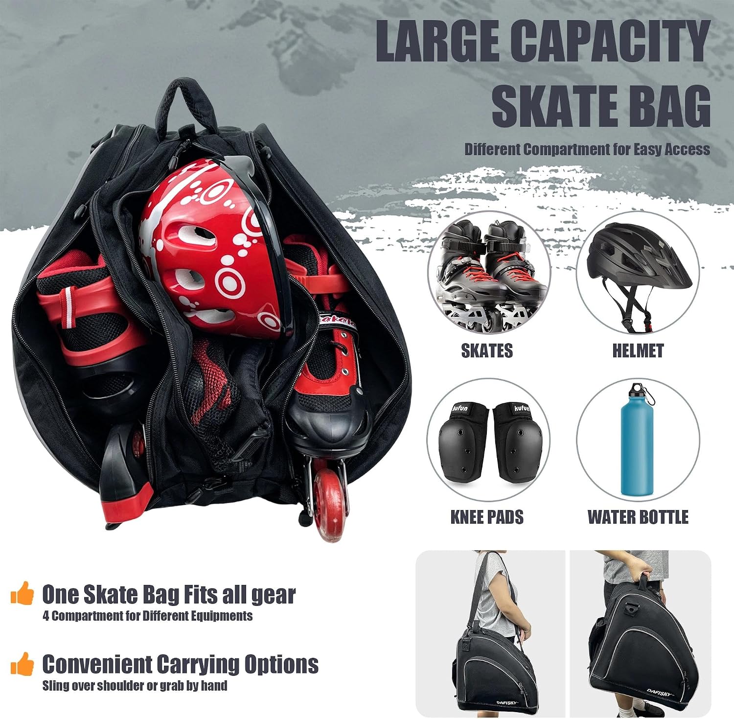 Roller Skate Bag Ice Skating Bag | Multiple Pockets, Spacious Main Compartment, Dedicated Helmet Storage, 1200D