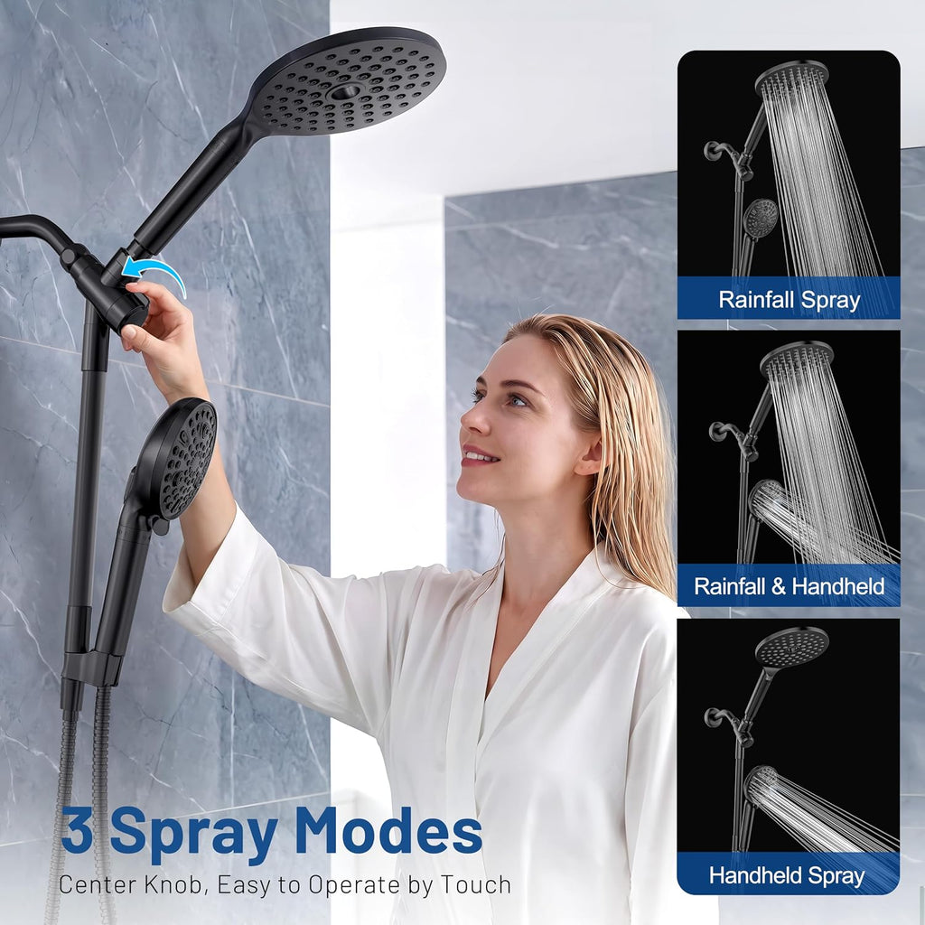 Dual Filtered Rain Shower Head Combo, High Pressure Handheld Shower Head with Adjustable Bar - Rainfall Shower Head