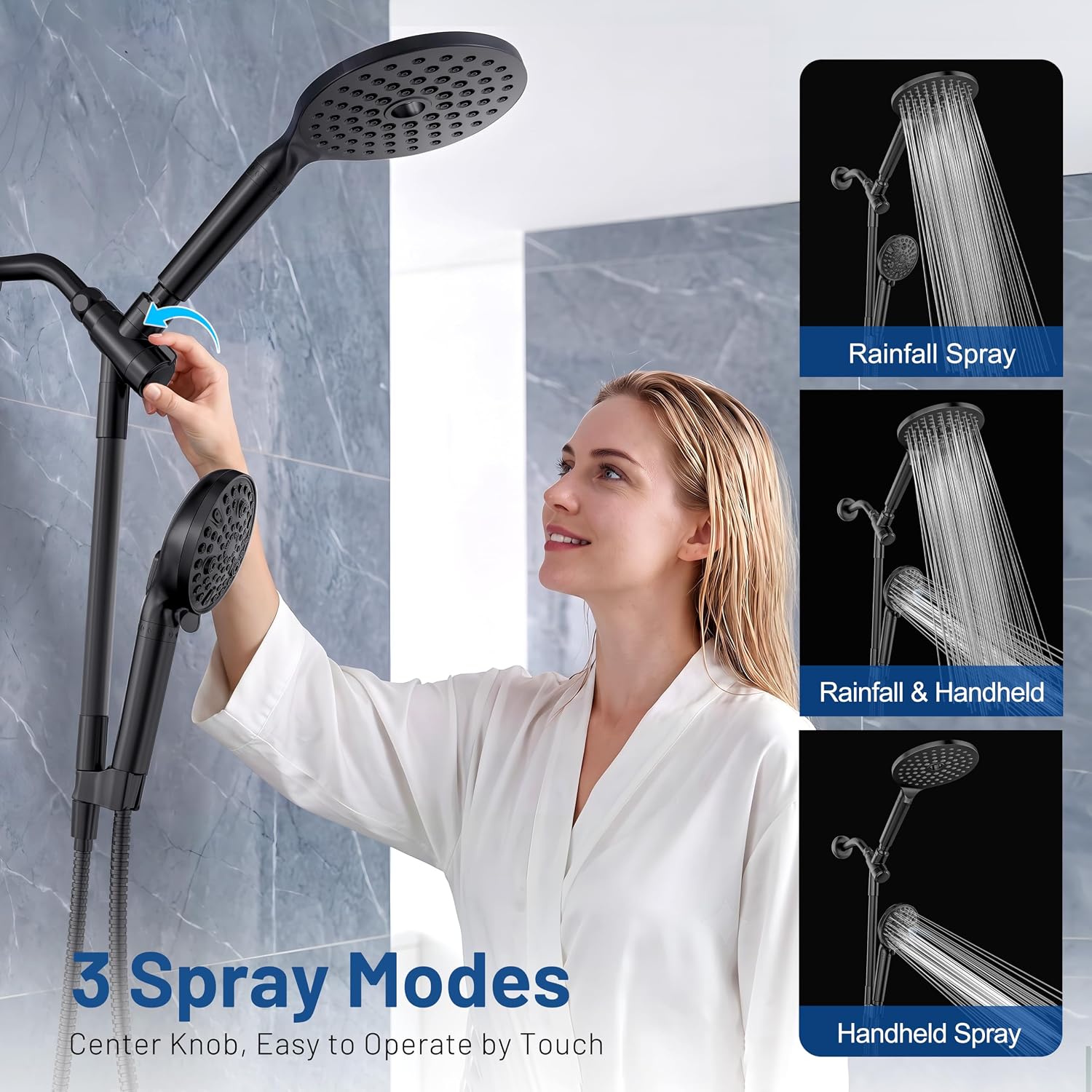 Dual Filtered Rain Shower Head Combo, High Pressure Handheld Shower Head with Adjustable Bar - Rainfall Shower Head