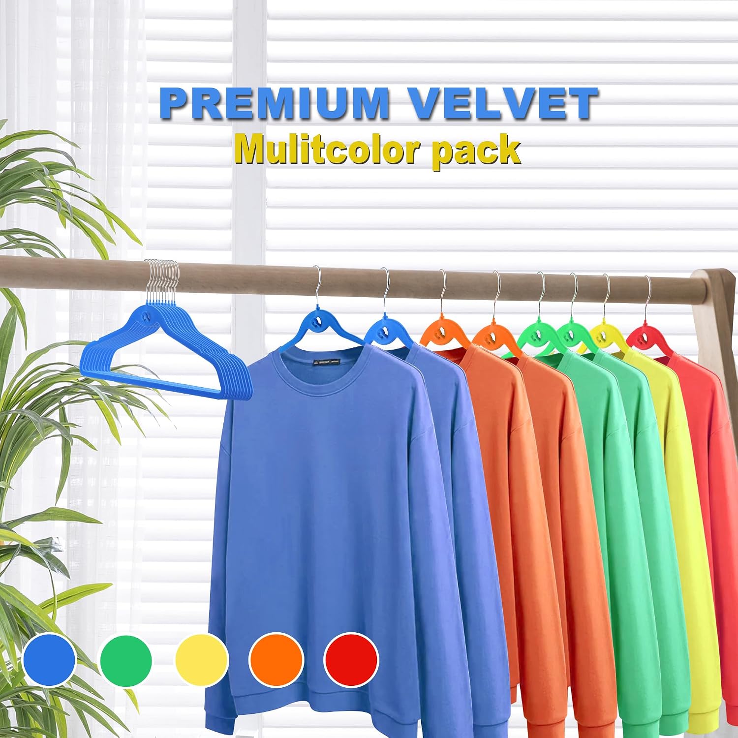 Multi-Color Premium Velvet Hangers with Mini Hooks, Pack of 50, Non Slip, Space Saving Cascading Clothes Hangers